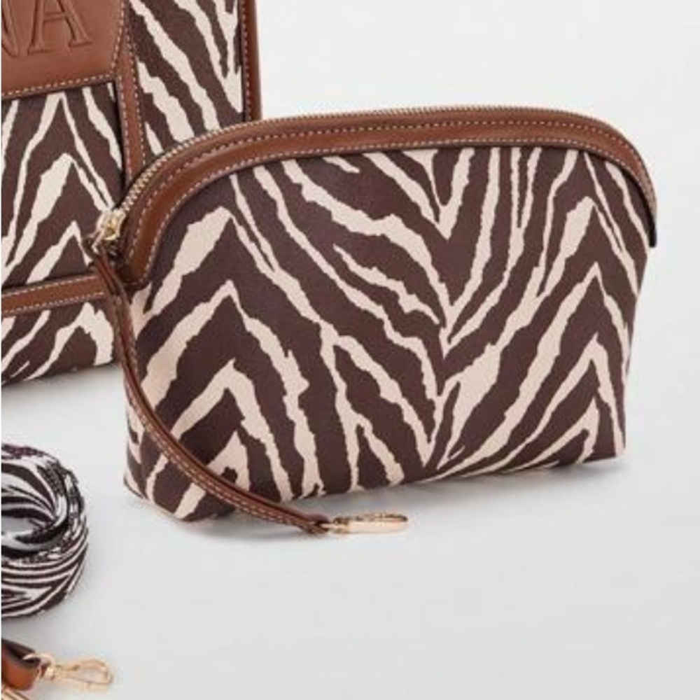 NWT Brown Zebra Print Women's Bag Set - Picture 5 of 8